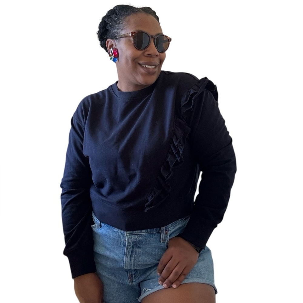 Sundays Sweatshirt Long Sleeve Asymmetric Ruffle Detail Cropped
